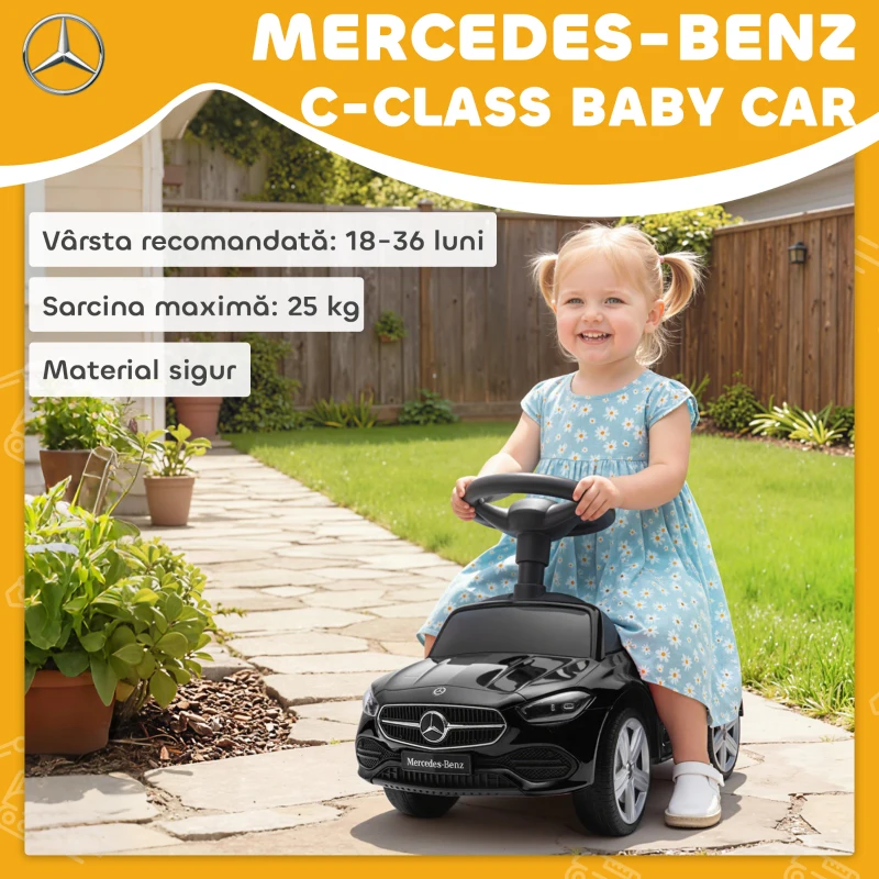 AIYAPLAY Mașinuță pentru Copii Licență Mercedes-Benz cu Claxon și Compartiment de Depozitare, 65x28x39 cm, Negru