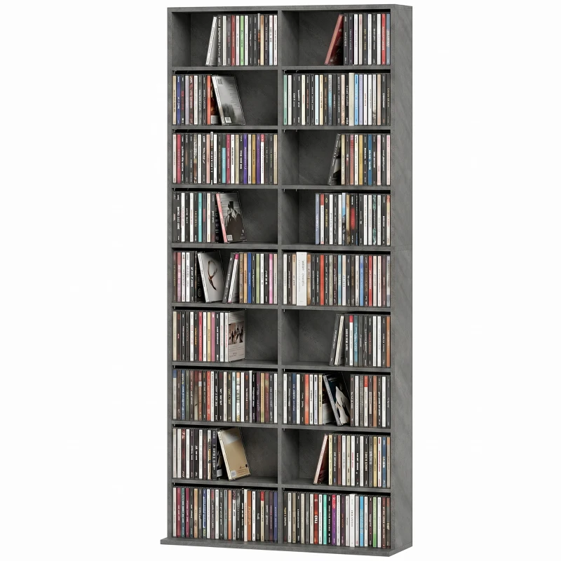 HOMCOM Rangements pour CD et DVD 18 compartiments capacité max. 640 CD/360 DVD 430 Blu-ray 78,5 x 24 x 175 cm gris clair