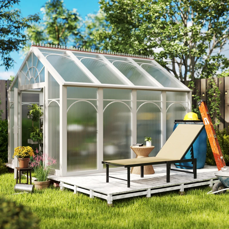 Outsunny Tumbona Reclinable de Jardín Exterior con Respaldo Ajustable en 4 Posiciones y Marco de Acero 166x60x84 cm Caqui