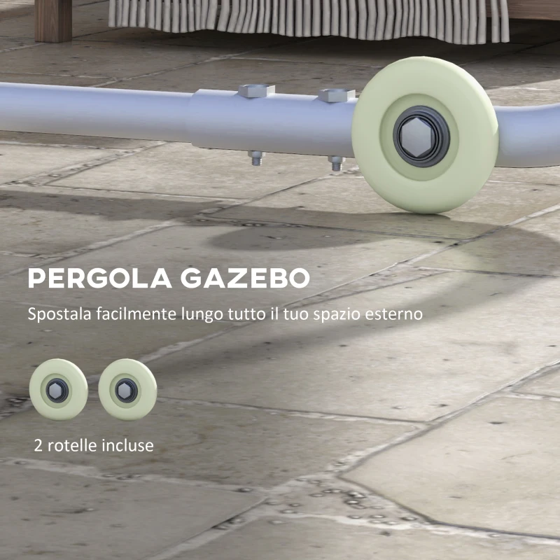 Outsunny Pergola Gazebo 3x3 m con Rotelle, Copertura Anti-UV e Telaio in Acciaio, Grigio