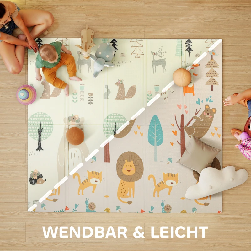AIYAPLAY Spielmatte Baby 196 x 176 x 1,5 cm faltbar Doppelseitige Krabbelmatte Mehrfarbig