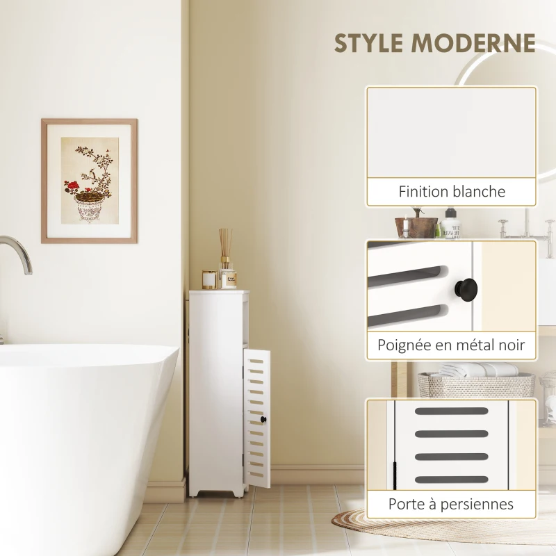 HOMCOM Meuble salle de bain, armoire salle de bain 4 niveaux  porte persienne, étagère ouvert, 22x20x75cm, blanc