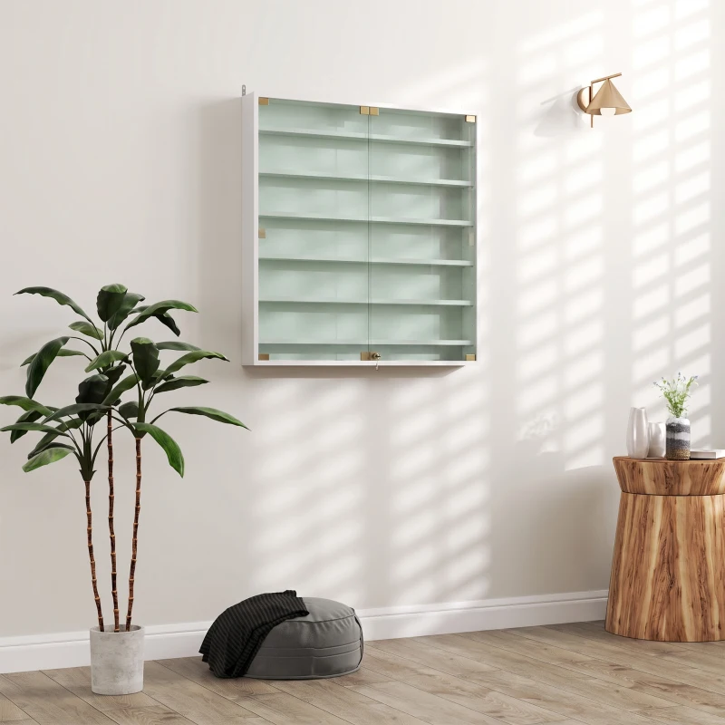 HOMCOM Vitrine pour collection vitrine murale 80 x 9,5 x 83 cm 6 étagères réglables en hauteur 2 portes coulissantes en verre