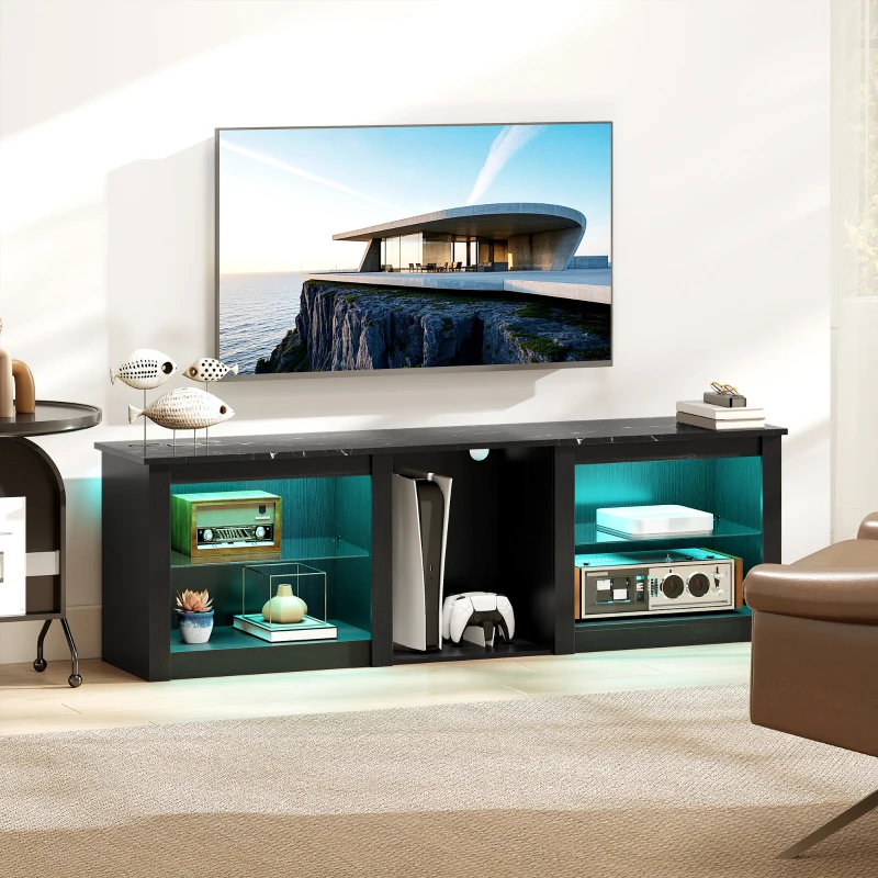 HOMCOM 70" TV Stand, with LED Lights and Storage - Black