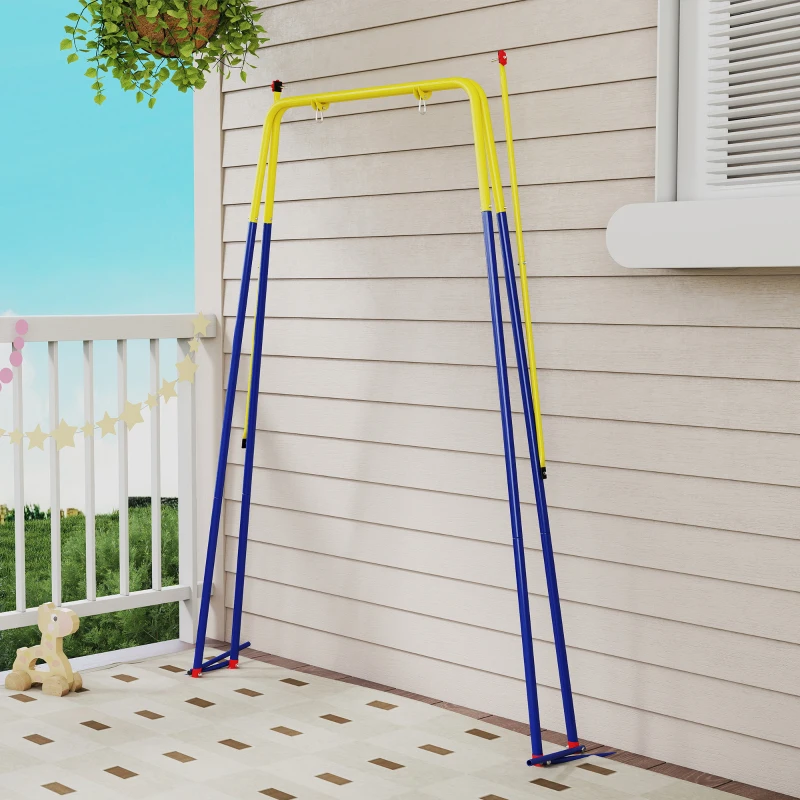 AIYAPLAY Inklapbaar schommelrek met A-frame, 2 haken, 4 grondankers, geschikt voor kinderen van 9 maanden tot 8 jaar, 128x155x157 cm, blauw