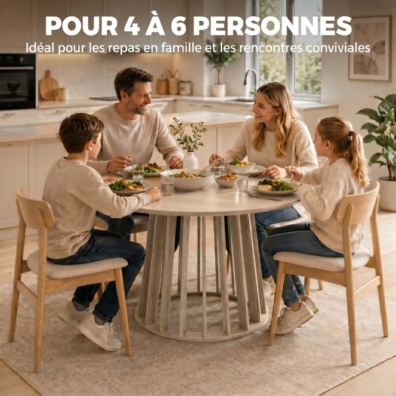 HOMCOM Table à Manger Ronde pour 4 à 6 Personnes, Ø 120 x 75 cm, Table de Cuisine avec Piétement à Lattes Robuste, Bois Naturel