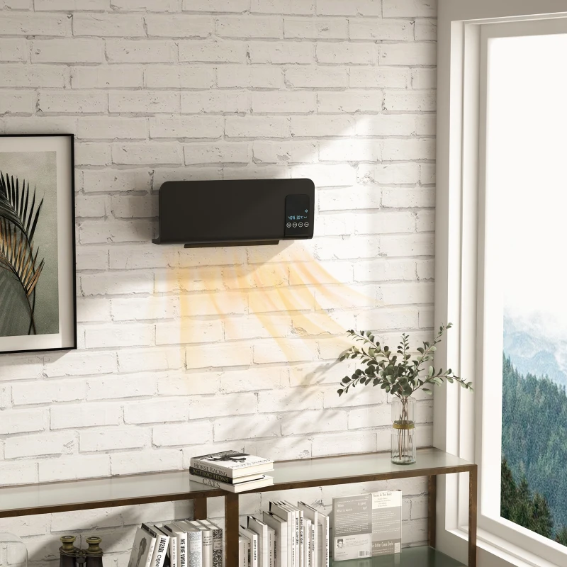 HOMCOM Elektro-Heizung, Wandmontage, Schwingfunktion, 2 Modi, Timer, LED-Anzeige, Schwarz
