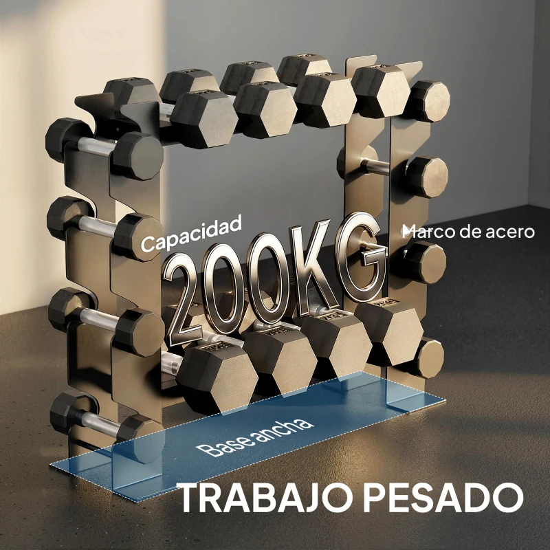 SPORTNOW Soporte para Mancuernas de 4 Niveles Estante de Pesas de Acero Resistente para Gimnasio Casa Carga 200 kg 70x21x55 cm