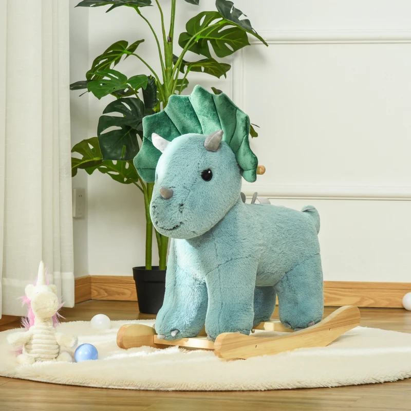 HOMCOM Caballo Balancín para Niños de +3 Años de Dinosaurio con Sonidos Realistas Carga 45 kg 64x30x54 cm Verde Oscuro