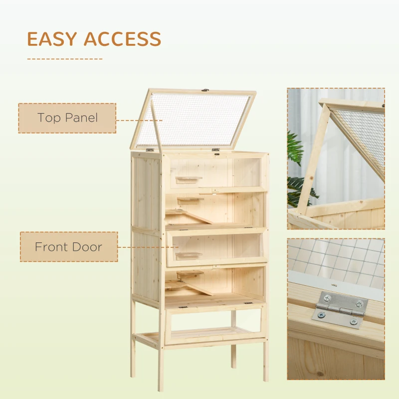 PawHut Wooden Large Hamster Cage, Gerbil Cage 4 Layers with Tall Bottom & Storage Shelf