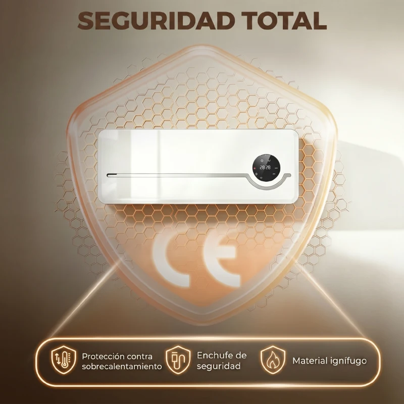 HOMCOM Calefactor Eléctrico Bajo Consumo de Pared 2000W con 3 Modos Pantalla LED Termostato Temporizador y Oscilación Blanco