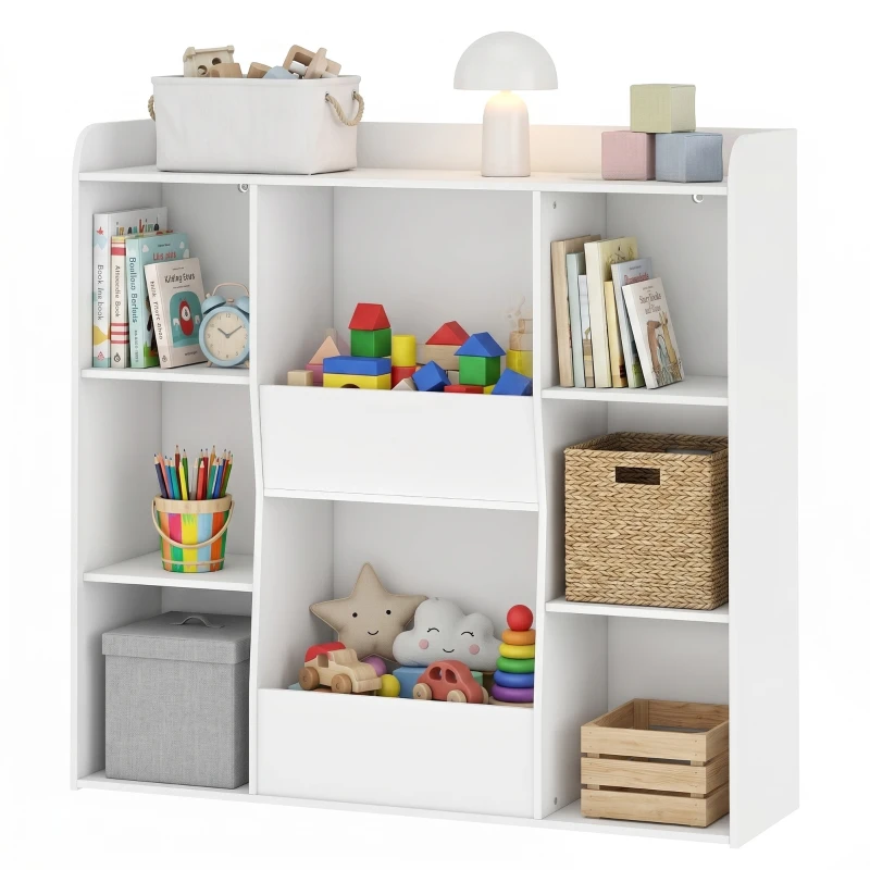 AIYAPLAY Meuble rangement enfant, bibliothèque enfants avec 8 compartiments et étagère supérieure, 104 x 29 x 101,5 cm, blanc