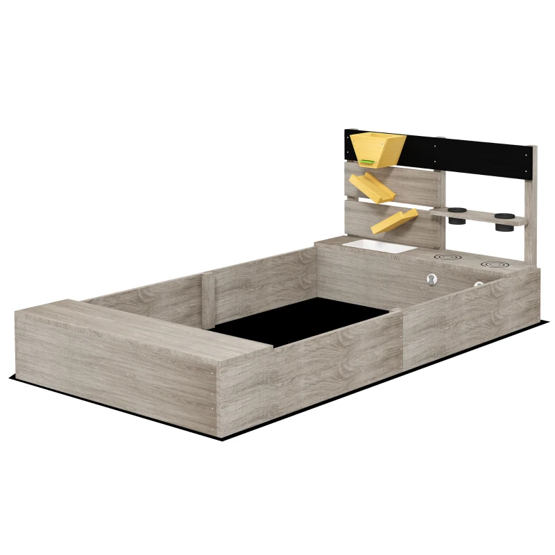 Outsunny Zandbak met speelkeuken, gootsteen, 2 plantenbakken, natuurlijk hout, 154x80x60cm, Grijs
