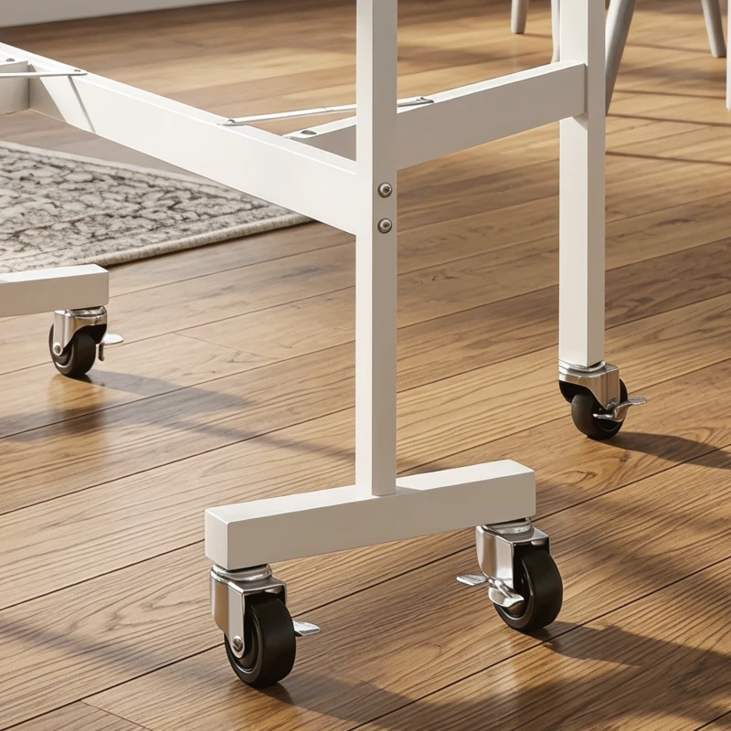 HOMCOM Table à Manger Pliante sur Roulettes pour 4-6 Personnes 120 cm, Roues avec Freins, 2 Abattants, Style Industriel, Blanc
