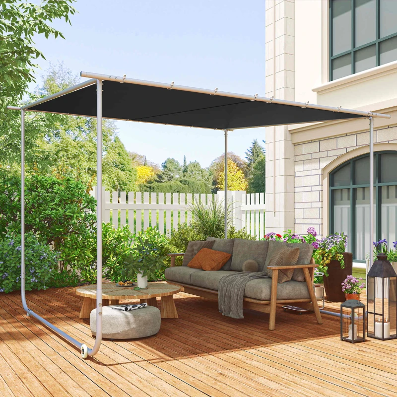 Outsunny Pergola Gazebo 3x3 m con Rotelle, Copertura Anti-UV e Telaio in Acciaio, Grigio