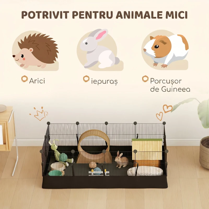 PawHut Tarc de joacă, tarc cu 12 panouri, tarc pentru animale mici, iepuri, porcușori de Guineea, 120x60x40 cm, Negru