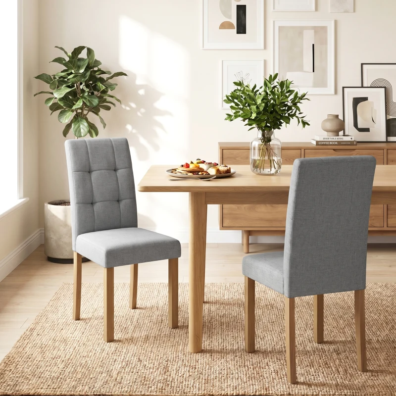 HOMCOM Lot de 2 chaises de salle à manger, chaise de cuisine moderne avec siège rembourré en tissu effet lin, gris clair