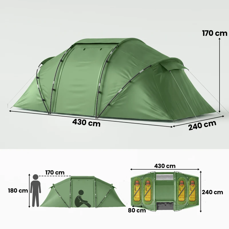 Outsunny Tienda de Campaña Familiar para 4 Personas con 2 Habitaciones y Bolsa de Transporte 430x240x170 cm Verde