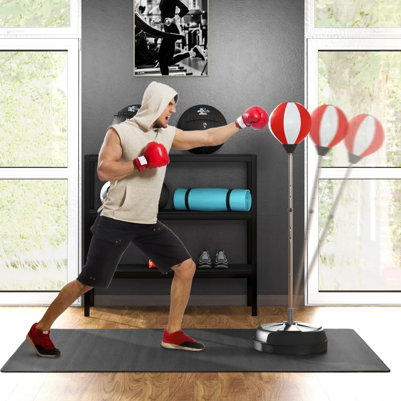 HOMCOM Punching Ball da Terra ad Altezza Regolabile con Guantoni e Base Riempibile, 43x43x126-144 cm, Rosso e Bianco
