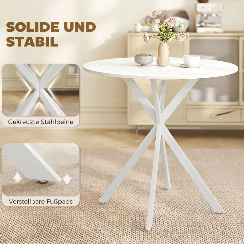 HOMCOM Runder Küchentisch, 80 cm, kompakte Tischplatte, Spanplatte, Metall, Weiß