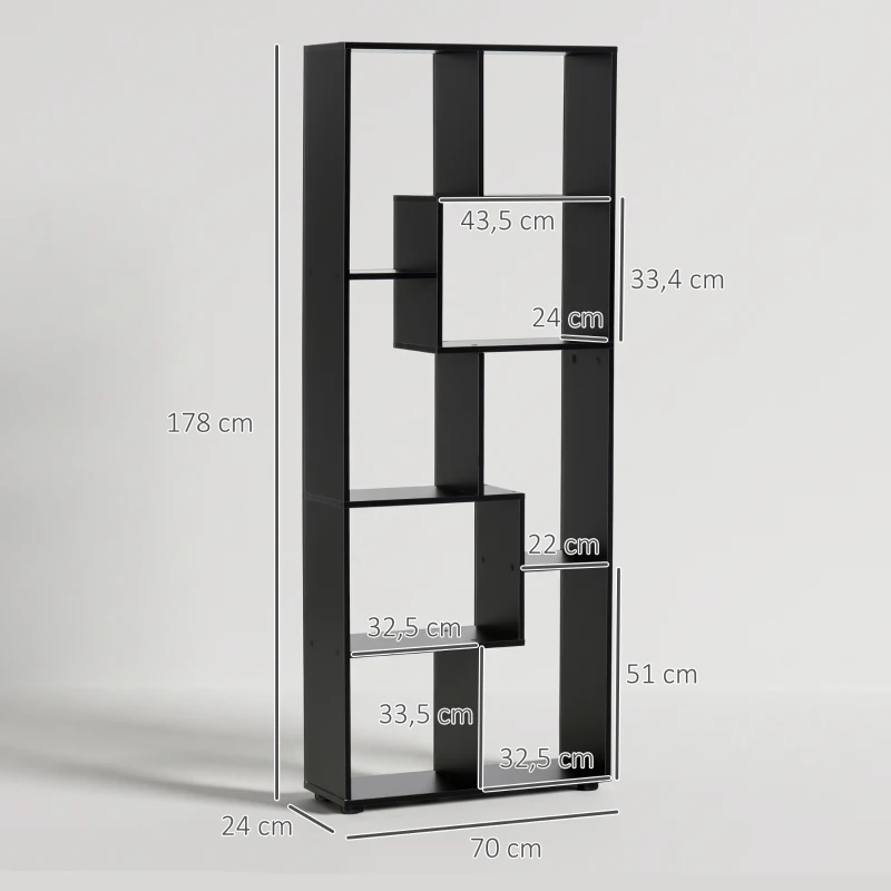 HOMCOM Estantería Moderna Biblioteca Estrecha con 8 Estantes Librería para Salón Dormitorio Estudio 70x24x178 cm Negro