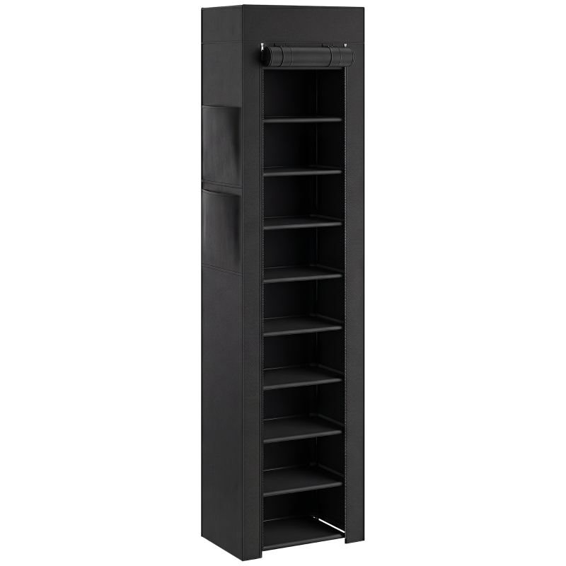 HOMCOM Schuhregal aus Metall mit staubdichtem Stoffbezug, für bis zu 20 Paar Schuhe, 45 x 30 x 175 cm, Schwarz