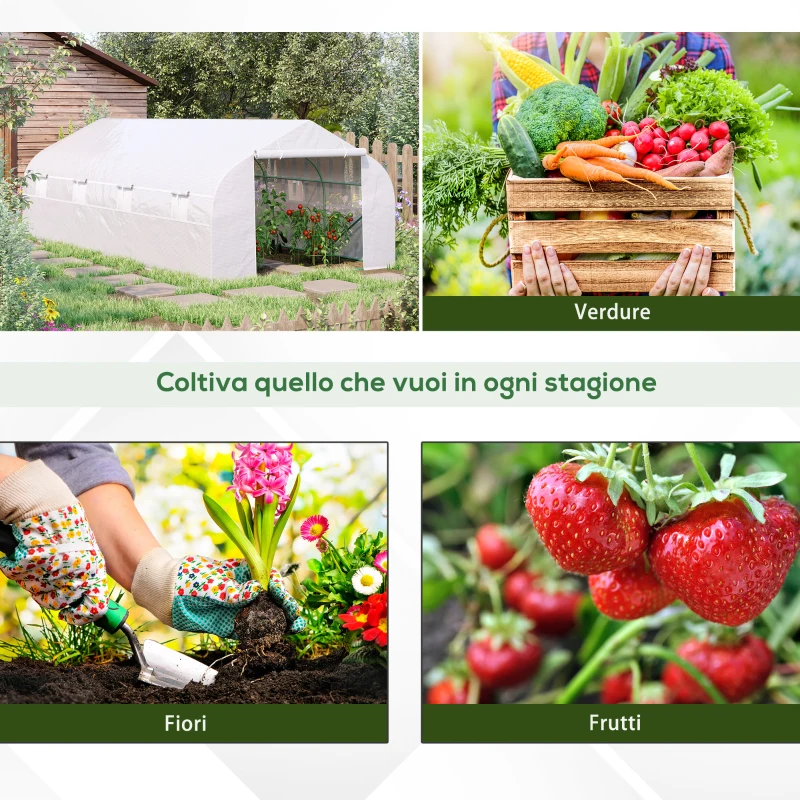 Outsunny Serra per Orto 6x3x2m con 8 Finestre e Porta Avvolgibile, in Acciaio e PP, Verde