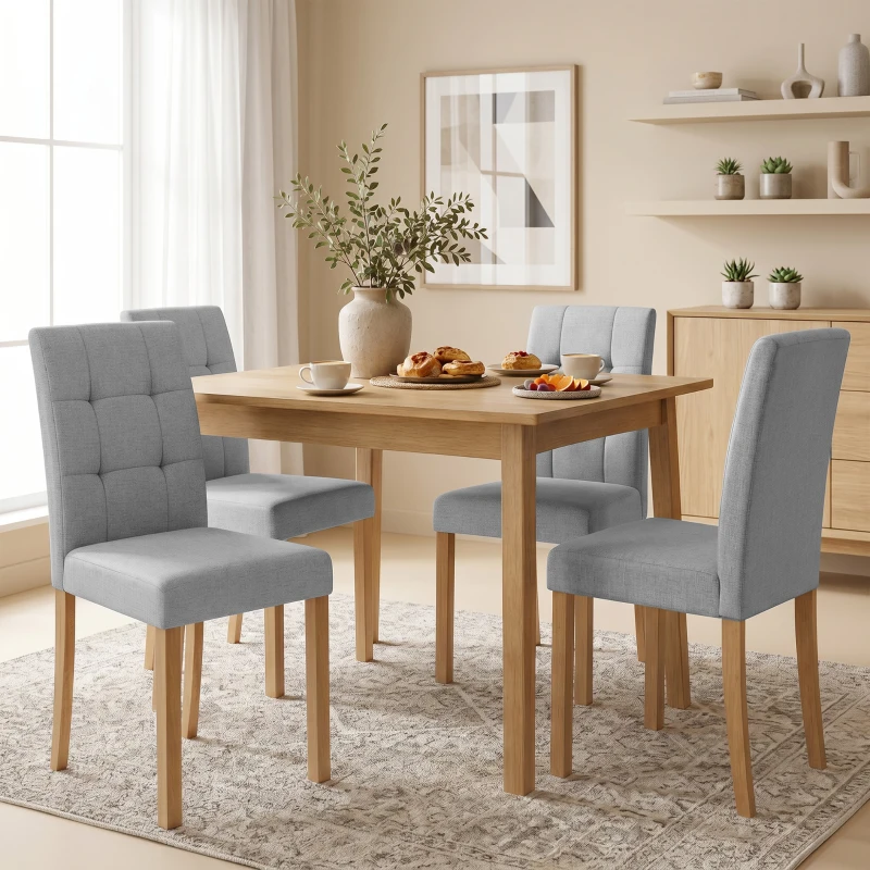 HOMCOM Lot de 2 chaises de salle à manger, chaise de cuisine moderne avec siège rembourré en tissu effet lin, gris clair