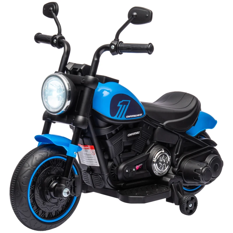 HOMCOM Elektrische kindermotorfiets, met koplamp, 3 km/u, Blauw + Zwart