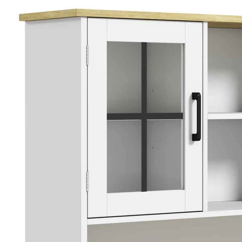HOMCOM 175cm Tall Kitchen Cabinet, Kitchen Cupboard with Rubbish Bin Cabinet, 3 Door Shelves and 2 Acrylic Doors, White