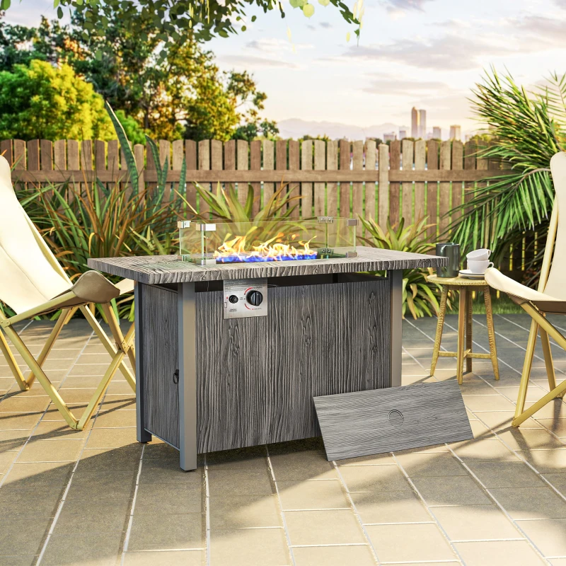 Outsunny 50,000 BTU Gas Fire Pit Table with Cover and Glass Screen - Dark Grey
