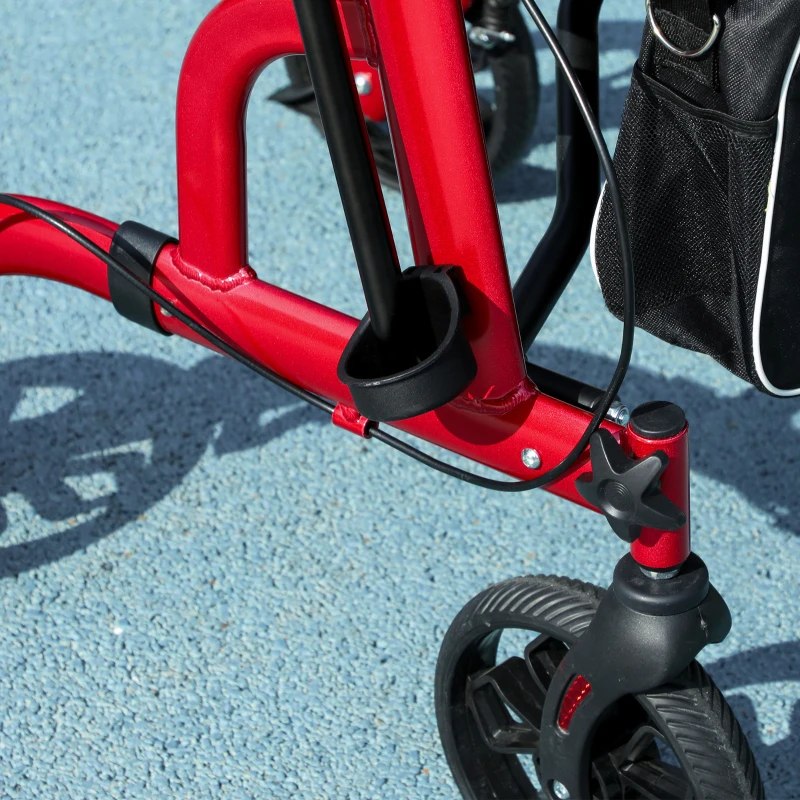 HOMCOM Lightweight Walking Frame, Folding Rollator Walker with Seat and Backrest, Red