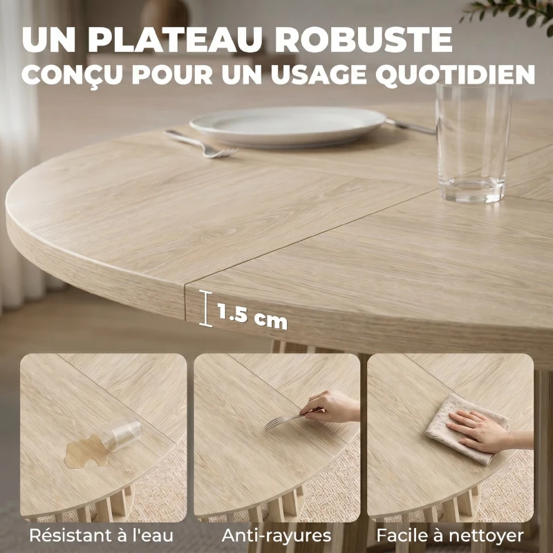 HOMCOM Table à Manger Ronde pour 4 à 6 Personnes, Ø 120 x 75 cm, Table de Cuisine avec Piétement à Lattes Robuste, Bois Naturel