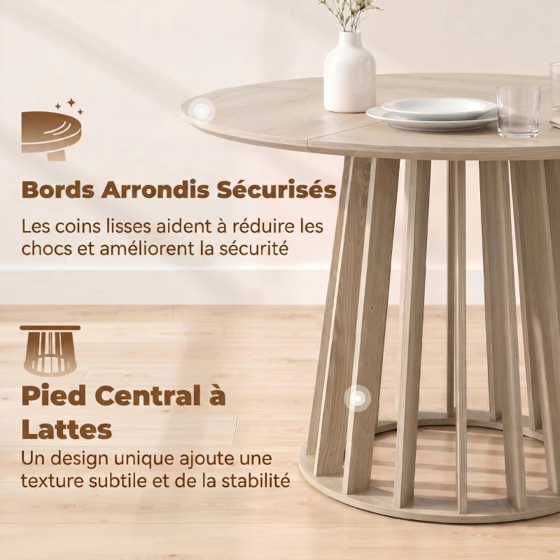 HOMCOM Table à Manger Ronde pour 4 à 6 Personnes, Ø 120 x 75 cm, Table de Cuisine avec Piétement à Lattes Robuste, Bois Naturel