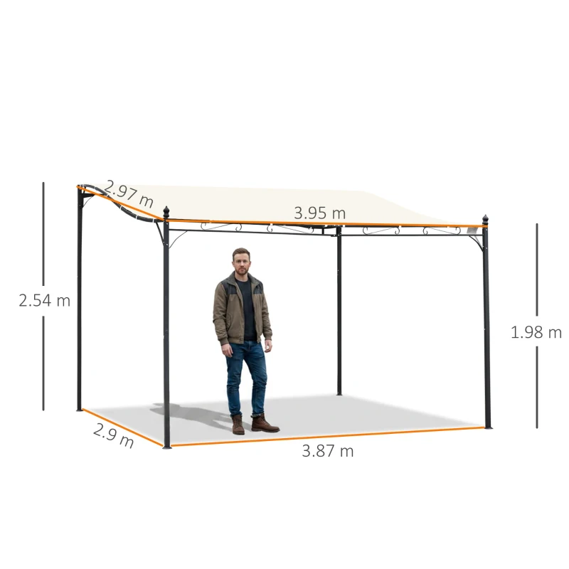 Outsunny 4 x 3 Meters Canopy Metal Wall Gazebo Awning Garden Marquee Shelter Door Porch - Cream
