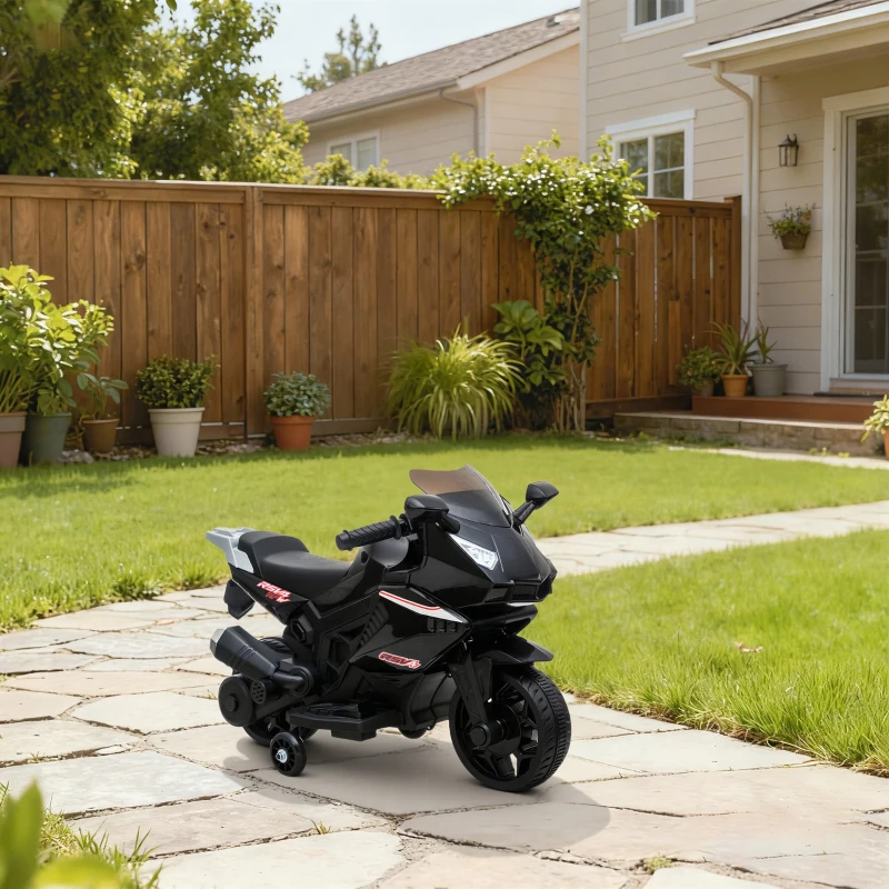 AIYAPLAY Elektro-Motorrad für Kinder, Hupe, Scheinwerfer, Musikfunktion, 2,5 km/h, Schwarz