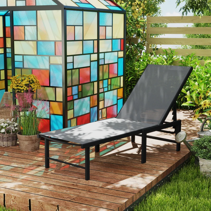 Outsunny Tumbona Reclinable de Jardín Exterior con Respaldo Ajustable en 5 Posiciones y Marco de Acero 166x60x84 cm Gris