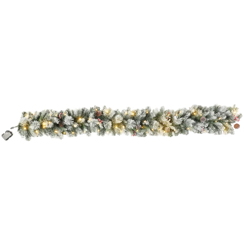 HOMCOM Ghirlandă de Crăciun Ø25x180 cm cu 50 lumini LED, fructe de pădure și conuri, din plastic și metal, verde și alb