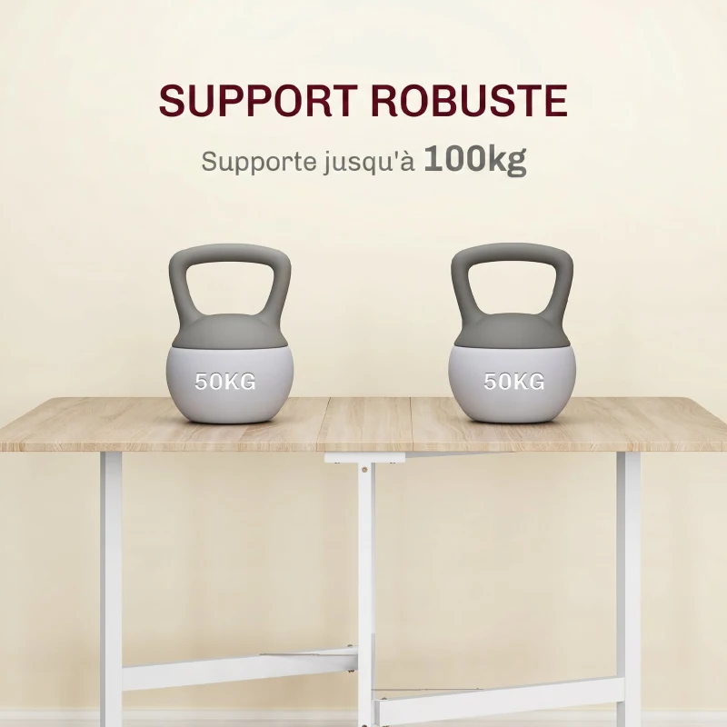 HOMCOM Table à Manger Pliante sur Roulettes pour 4-6 Personnes 120 cm, Roues avec Freins, 2 Abattants, Style Industriel, Chêne
