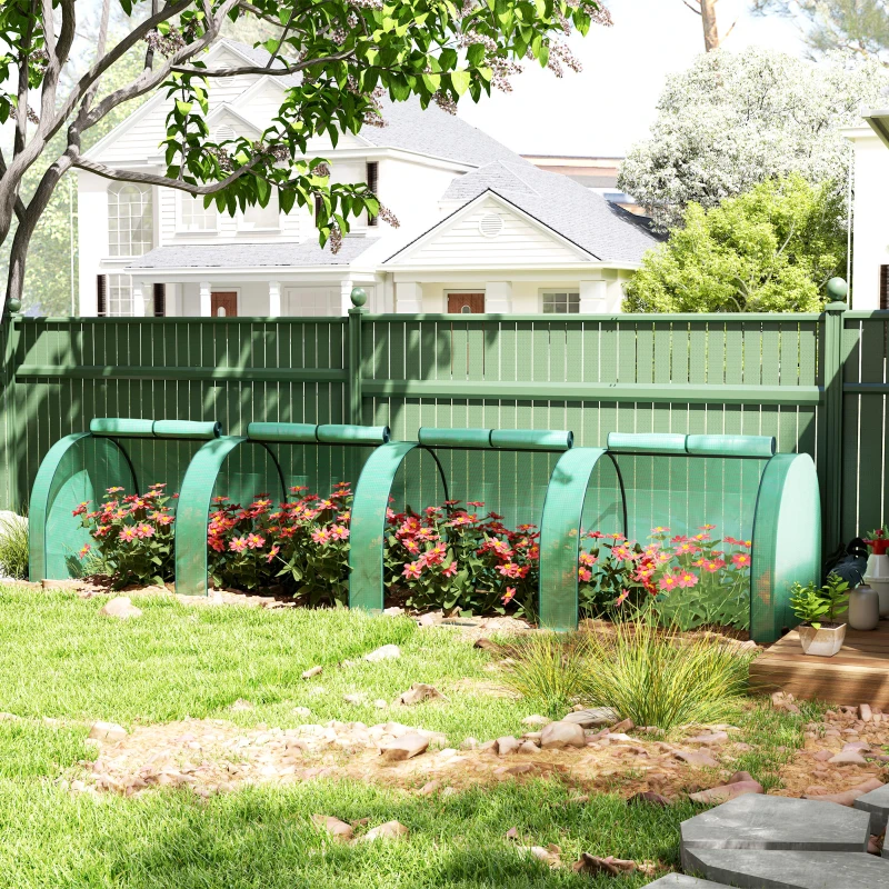 Outsunny Serra a Tunnel in Acciaio e Plastica Impermeabile Anti UV con 4 Porte, 395x100x80 cm, Verde