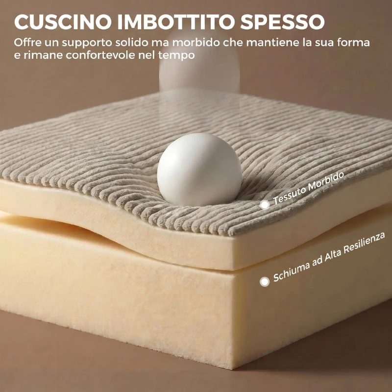 HOMCOM Sedia a Dondolo in Velluto a Coste con Schienale Alto, Seduta Ampia e Gambe in Legno, Beige