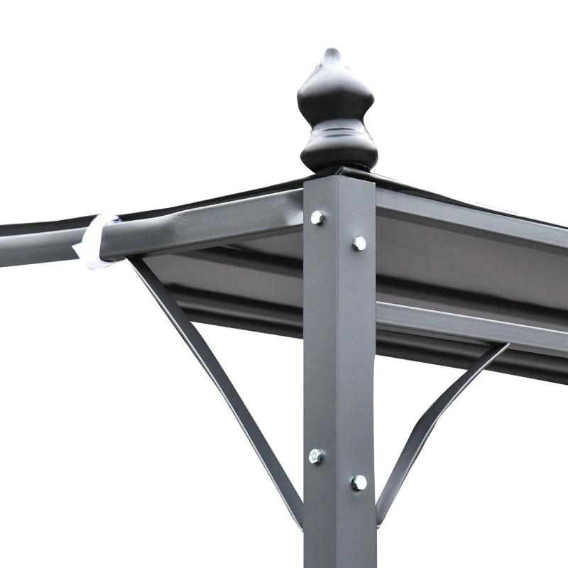 Outsunny  Cenador de Jardín 4x3 m Pérgola Montado en Pared con Toldo y 16 Orificios de Drenaje Marco de Metal y Poliéster 180 g/m² para Patio Terraza Gris