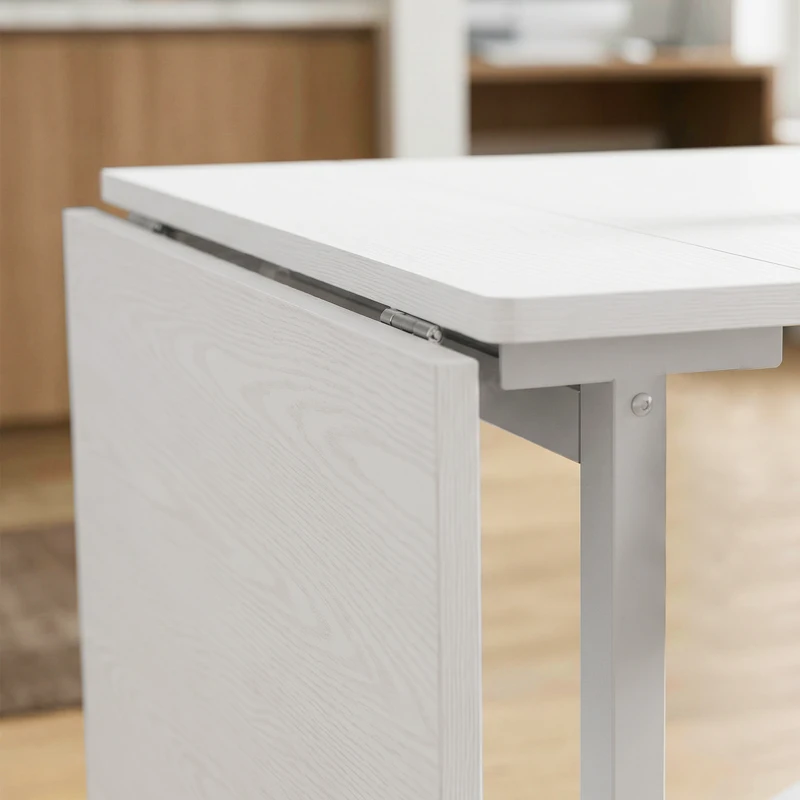 HOMCOM Table à Manger Pliante sur Roulettes pour 4-6 Personnes 120 cm, Roues avec Freins, 2 Abattants, Style Industriel, Blanc