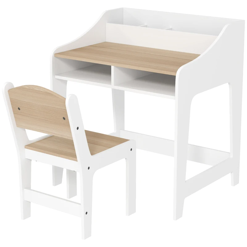 AIYAPLAY Kids Desk and Chair Set, Children Study Table with Storage and Shelves for Study Room, Gift for 3-8 Years, Natural