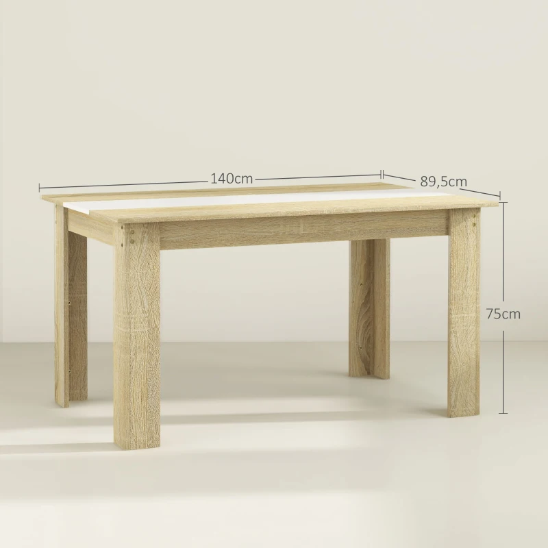 HOMCOM Table de salle à manger pour 6 personnes en bois aspect naturel et blanc, dim. 140L x 90l x 75H cm