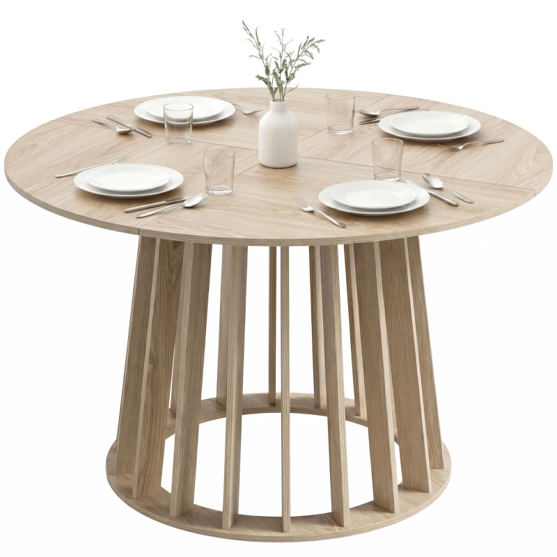 HOMCOM Table à Manger Ronde pour 4 à 6 Personnes, Ø 120 x 75 cm, Table de Cuisine avec Piétement à Lattes Robuste, Bois Naturel