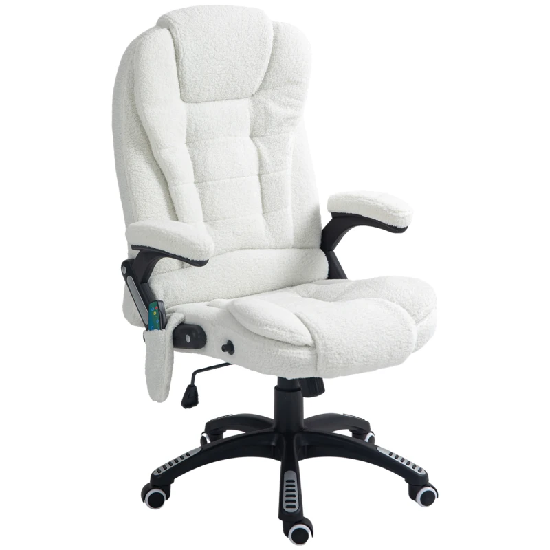 Vinsetto Silla de Oficina con Masaje de 6 Puntos con Función de Calefacción Tejido de Borreguito 67x74x107-116 cm Blanco