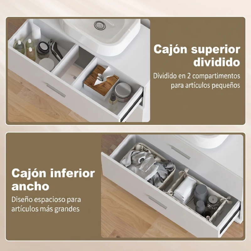 HOMCOM Mueble Bajo Lavabo con 2 Cajones Estilo Moderno para Lavabo sin Pedestal 80x30x60 cm Blanco