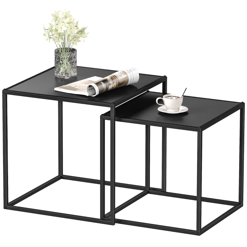 HOMCOM bijzettafel, salontafel, gedekte tafel, set van 2, modern design, stalen frame, zwart, 40 x 40 x 40 cm