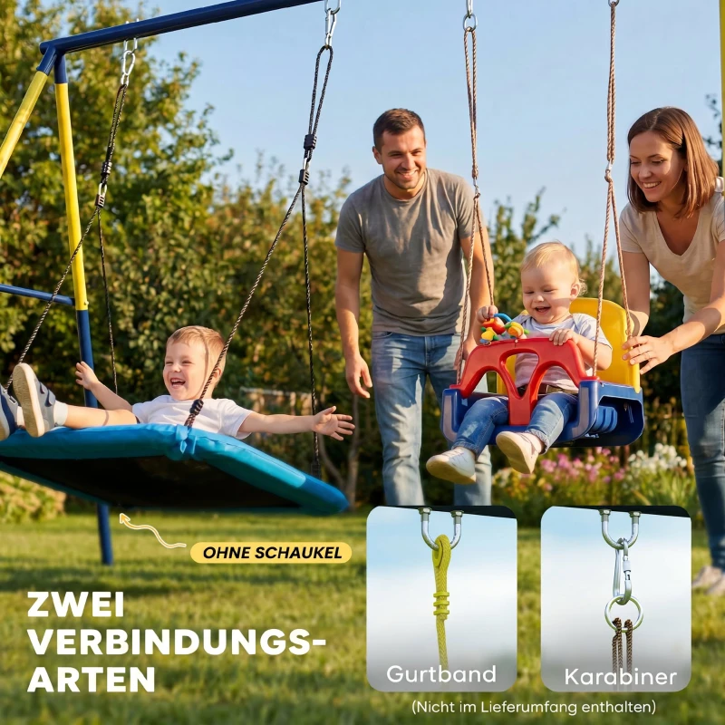 AIYAPLAY Schaukelgestell Stahl Schaukelgerüst bis 150 kg für Nestschaukel Kinderschaukel Kletterleiter, 260 x 160 x 178 cm, Blau
